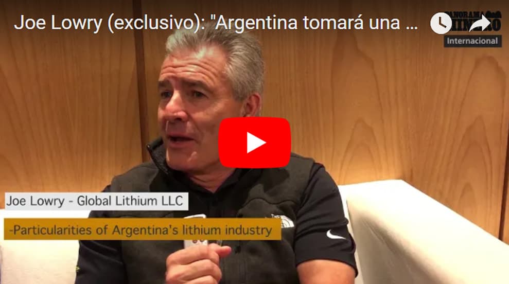 Imagen ilustrativa para la noticia: VIDEO | Joe Lowry (exclusivo): «Argentina tomará una muy buena porción de la futura demanda de litio» | Panorama Minero